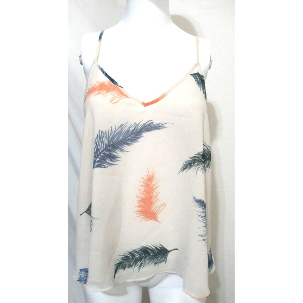 Rory Beca Forever 21 Size M Ivory Feather Print Racer Back Cropped Camisole Top